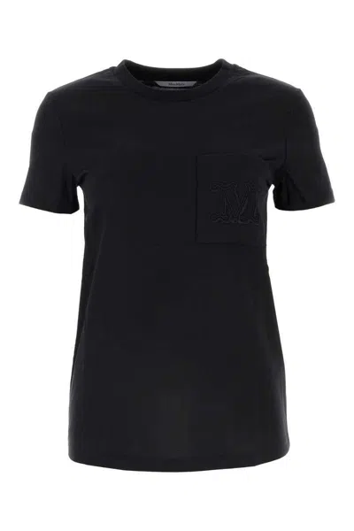 Max Mara Black Embroidered-logo Cotton T-shirt In Blue
