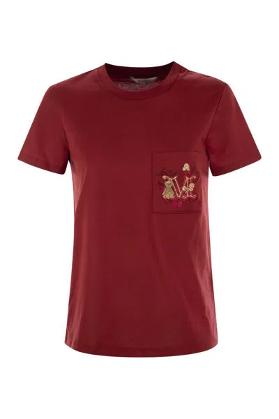 Max Mara Nunzio Short Sleeved T Shirt With Pocket And Embroidery In Red