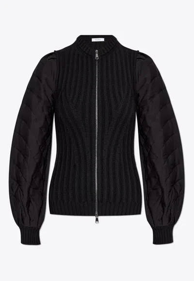 Max Mara Torre Wool Cardigan With Silk Sleeves In Black