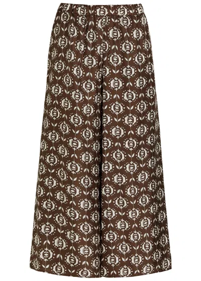 Max Mara Tortona Printed Silk Trousers In Brown