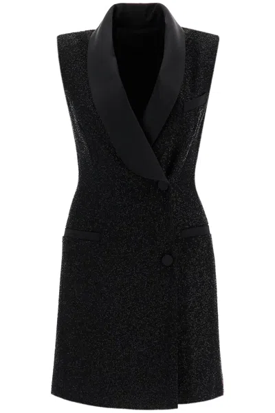 Max Mara Tower Dress In Satin And Sequins With In Black