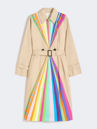 Max Mara Trench Coat In Water-repellent Cotton With Rainbow Print In Multi