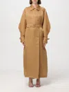 Max Mara Long Coat With Belted Waist And Notched Lapels In Leather