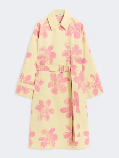 Max Mara Midi Trench Coat In Patterned Water-repellent Gabardine In Neutral