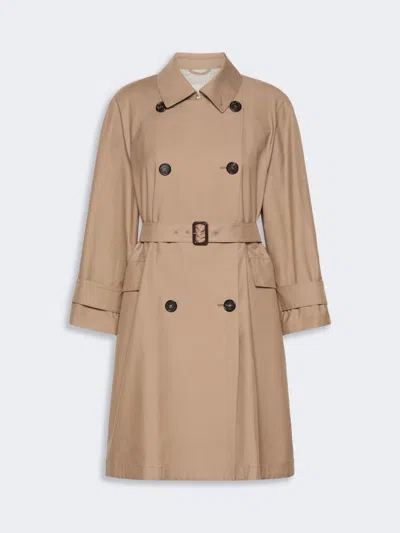 Max Mara Trench-coat À Double Boutonnage En Sergé Déperlant. In Brown