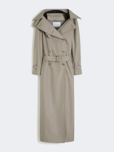 Max Mara Trench-coat Long En Sergé De Coton Imperméable In Green