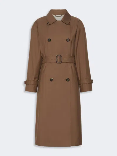 Max Mara Trench-coat Mi-long En Sergé De Coton Déperlant In Brown