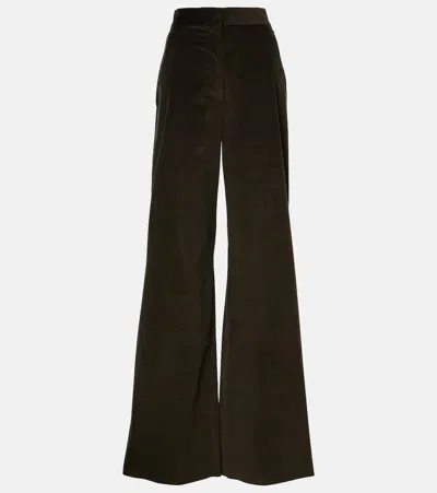 Max Mara Tritone Velvet Wide Leg Pants In Dark Khaki