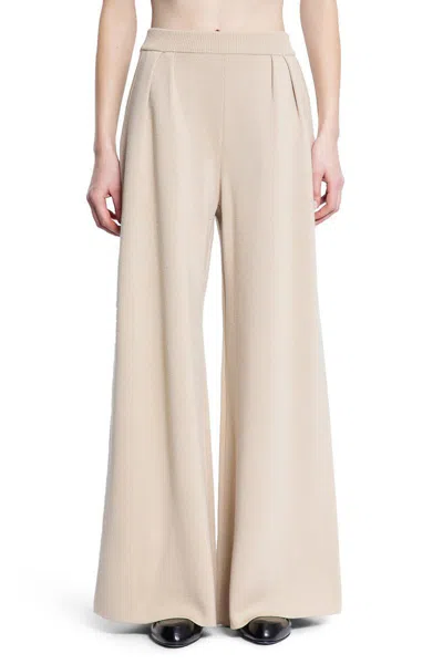 Max Mara Wide Wool Trousers In Beige