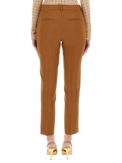 Max Mara Mxmacino Wool-blend Mid-rise Slim-leg Pants In Brown