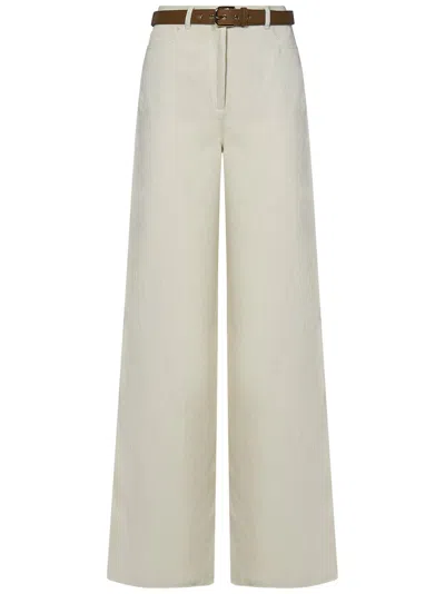 Max Mara Cotton-linen Wide-leg Trousers In Ecru