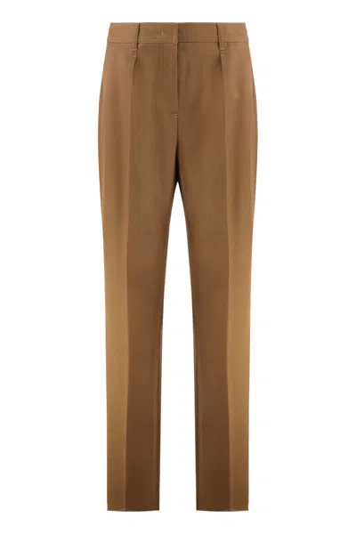 Max Mara Trousers In Wool Gabardine In Brown