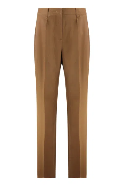 Max Mara Trousers In Wool Gabardine In Brown