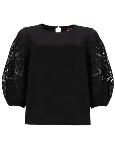 Max Mara T-shirt Con Maniche In Pizzo In Black
