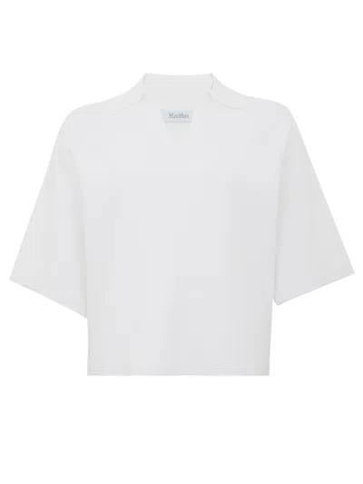 Max Mara T-shirt Dolce Con Scollo A V Bianca  In White