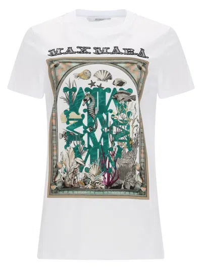 Max Mara Optical White Cotton Jersey T-shirt With Front Print In Animal Print