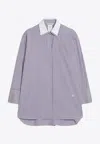 Max Mara Oversized Violet Striped Shirt In Poplin In Purple