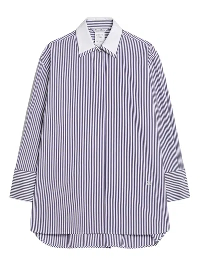 Max Mara Oversized Violet Striped Shirt In Poplin In Purple