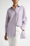 Max Mara Tubinga Stripe Stretch Cotton Button-up Shirt In Purple