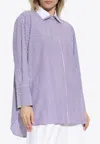 Max Mara Oversized Violet Striped Shirt In Poplin In Blue