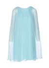 Max Mara Women Mini Light Blue Dress With Drawstring In Silk Chiffon Woman In Blue