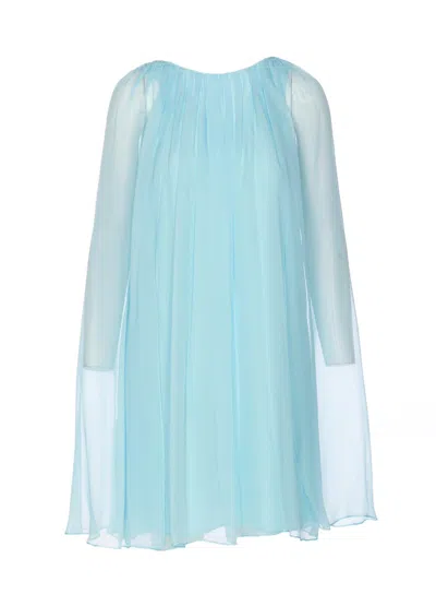 Max Mara Tulle Crewneck Sleeveless Dress In Clear Blue