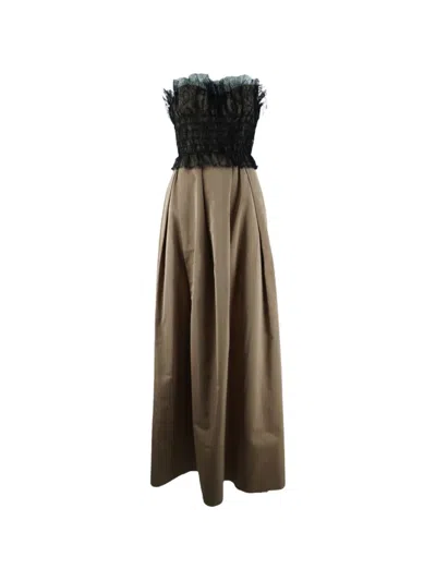 Pre-owned Max Mara Tulle-overlay Dress In Brown