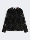 Max Mara Tulle T-shirt With Velvet Embroidery In Black