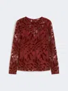 Max Mara Tulle T-shirt With Velvet Embroidery In Red