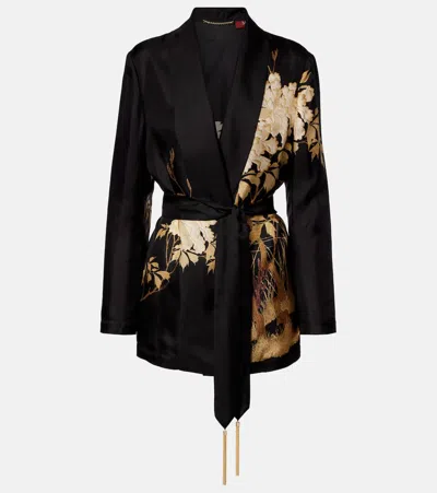 Max Mara Tunica Printed Silk Twill Wrap Cardigan In Black