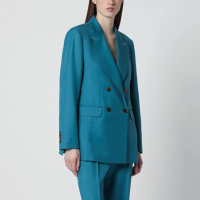 Max Mara Turquoise Wool-blend Double-breasted Jacket In Blue