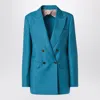 Max Mara Turquoise Wool-blend Double-breasted Jacket In Blue