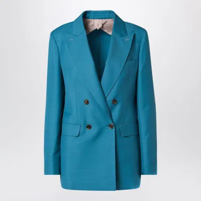 Max Mara Turquoise Woolblend Doublebreasted Jacket In Blue