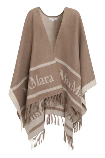 Max Mara Turtledove Fringed Wool Cape For Women In Beige