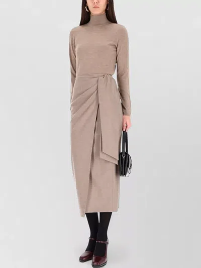 Max Mara Turtleneck Knit Midi Dress Meana Wrap In Brown