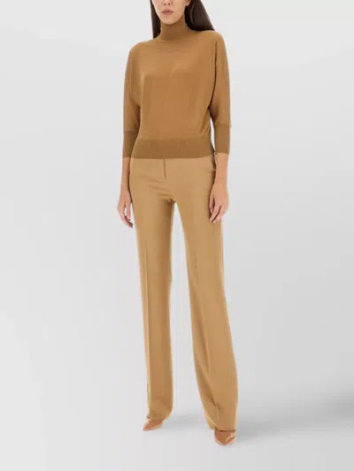 Max Mara Turtleneck Knitwear With 3/4 Sleeves And Ribbed Cuffs In Brown
