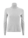 Max Mara Fitted Wool Turtleneck Sweater With Ribbed Detailing In Gray