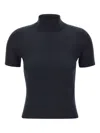 Max Mara Turtleneck Ribbed Top In Blue