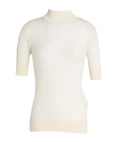Max Mara Turtleneck Short-sleeve Ribbed Knit Top In White