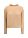 Max Mara Turtleneck Sweater In Brushed Mohair-blend Yarn In Brown