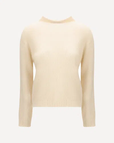 Max Mara Turtleneck Sweater In Brushed Mohair-blend Yarn In White