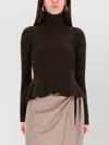 Max Mara Turtleneck Sweater Peplum Hem In Brown