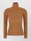 Max Mara Turtleneck Sweater Ribbed Texture In Brown