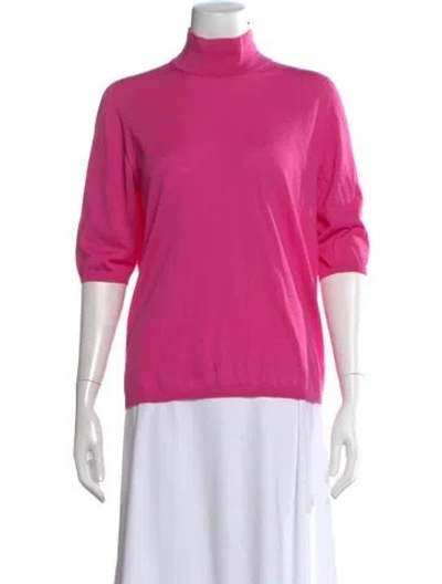 Pre-owned Max Mara Turtleneck Three-quarter Sleeve Top In Pink