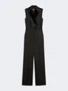 Max Mara Scalata Sleeveless Peak-lapel Satin Jumpsuit In Black