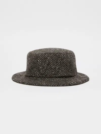 Max Mara Tweed Logo Hat In Gray