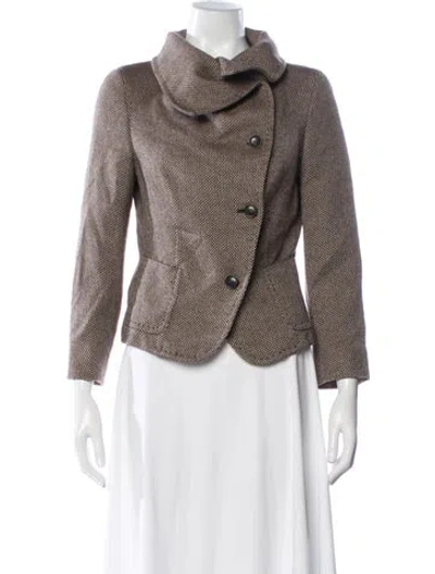 Pre-owned Max Mara Tweed Pattern Blazer In Brown