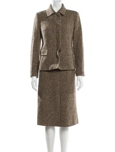 Pre-owned Max Mara Tweed Pattern Dress Set In Brown