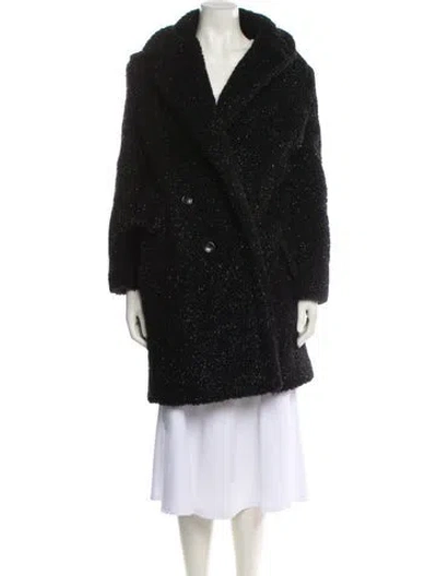 Pre-owned Max Mara Tweed Pattern Faux Fur Coat In Black