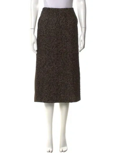 Pre-owned Max Mara Tweed Pattern Midi Length Skirt In Black